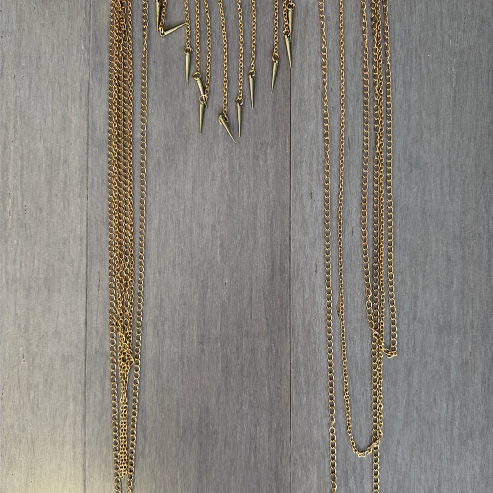 Gold Lace Statement Necklace with Fringe Chains - Picture 2 of 5